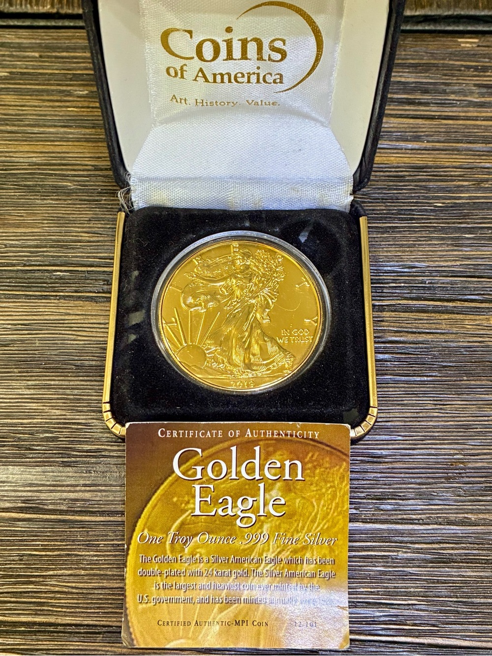 2019 24k Gold Plated Silver Eagle With COA Papers